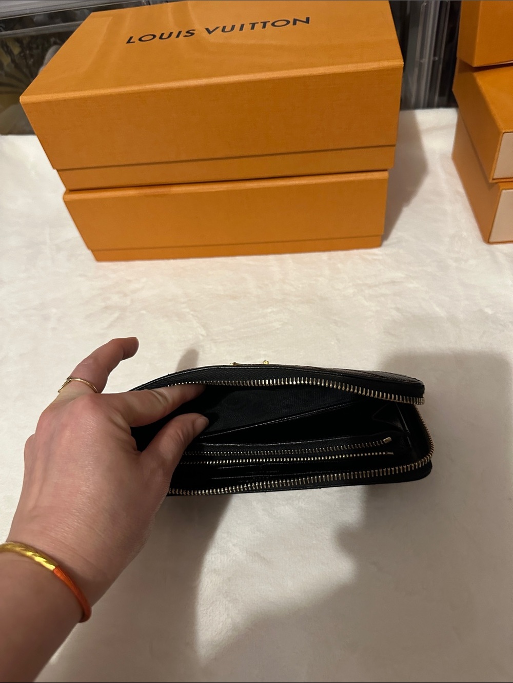 Saint Laurent Black Chevron Quilted Zip-Around Wallet with Gold YSL - Picture 11 of 13